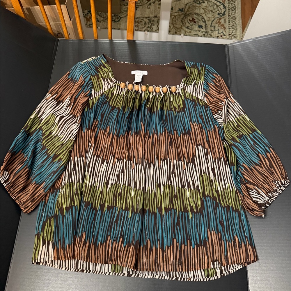 Dress Barn Brown and Blue Striped Blouse